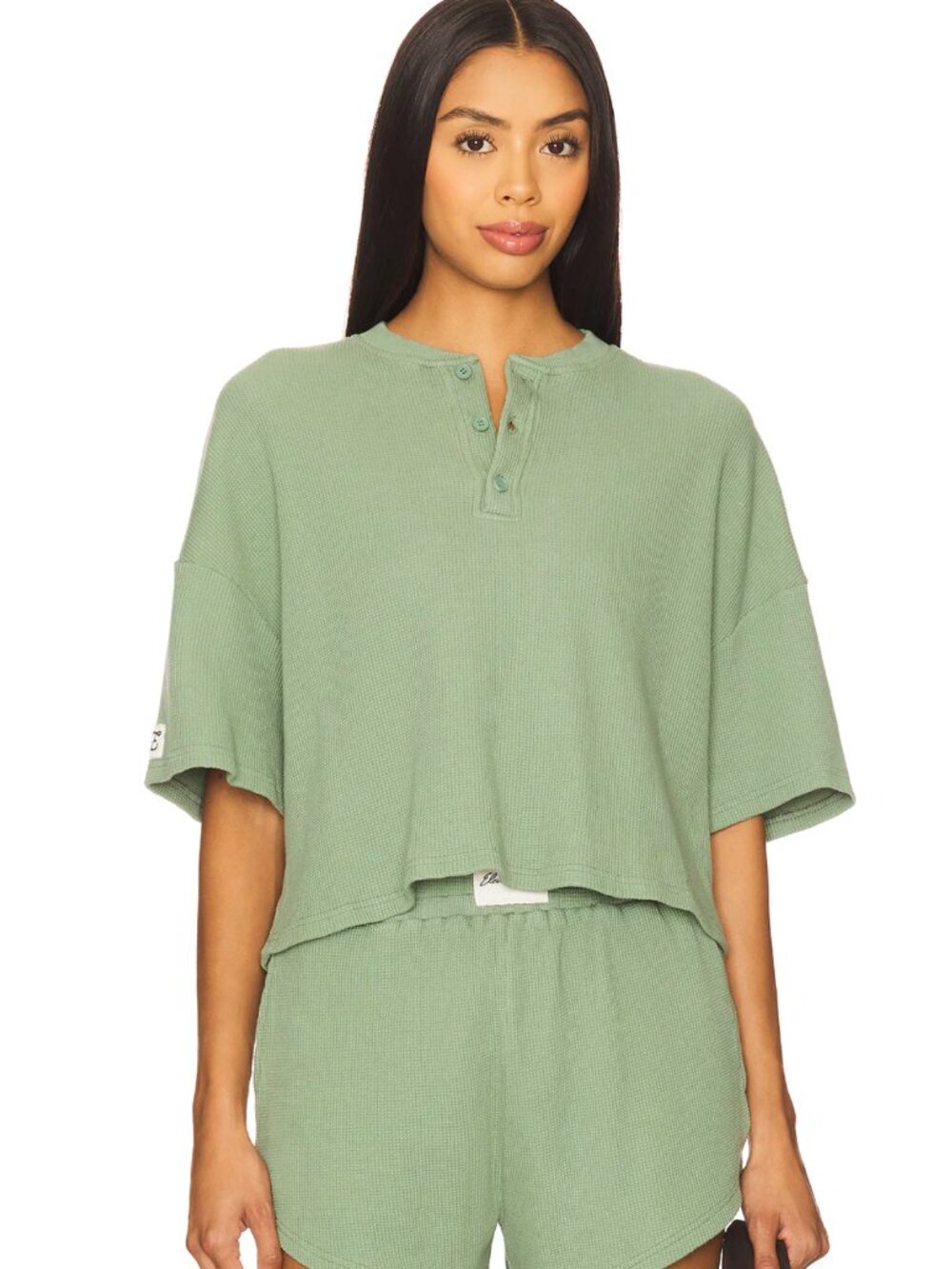 NEW Eleven Eleven Waffle Top in Meadow Green Cotton Tee T-Shirt Small